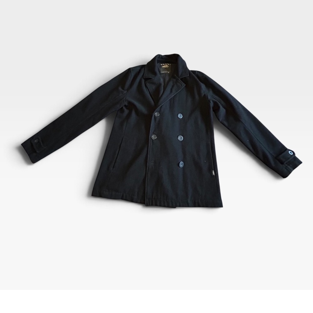 Vans Off The Wall Mens Black Double Breasted Pea Coat Jacket Large Wool Blend